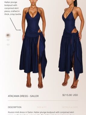 Illusion Halter Plunge Midi Dress in Sailor Blue
